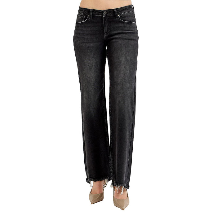 Risen Jeans Women's Black Low Rise Wide Leg Jeans