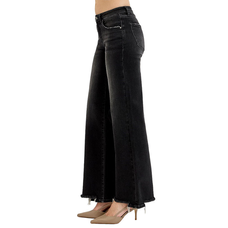 Risen Jeans Women's Black Low Rise Wide Leg Jeans
