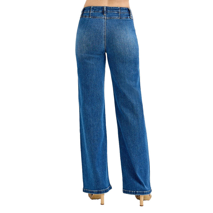Risen Jeans Women's Dark Wide Leg Yoke Detail Jeans