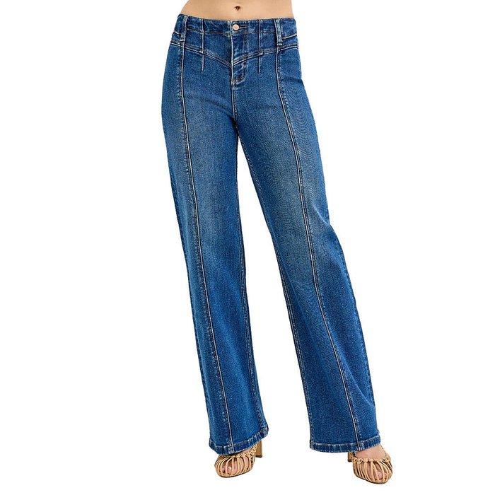 Risen Jeans Women's Dark Wide Leg Yoke Detail Jeans
