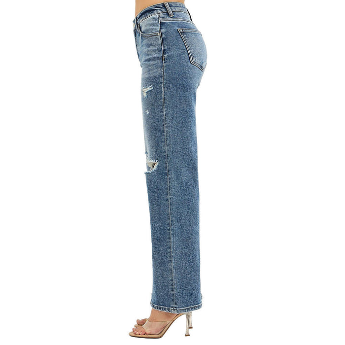 Risen Jeans Women's Medium Wash Tummy Control Wide Leg Jeans