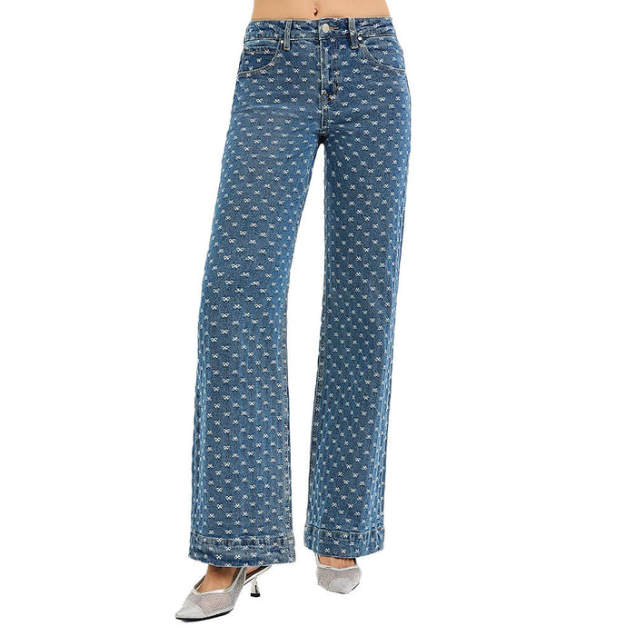Risen Jeans Women's Dark Bow Embroidered Jeans