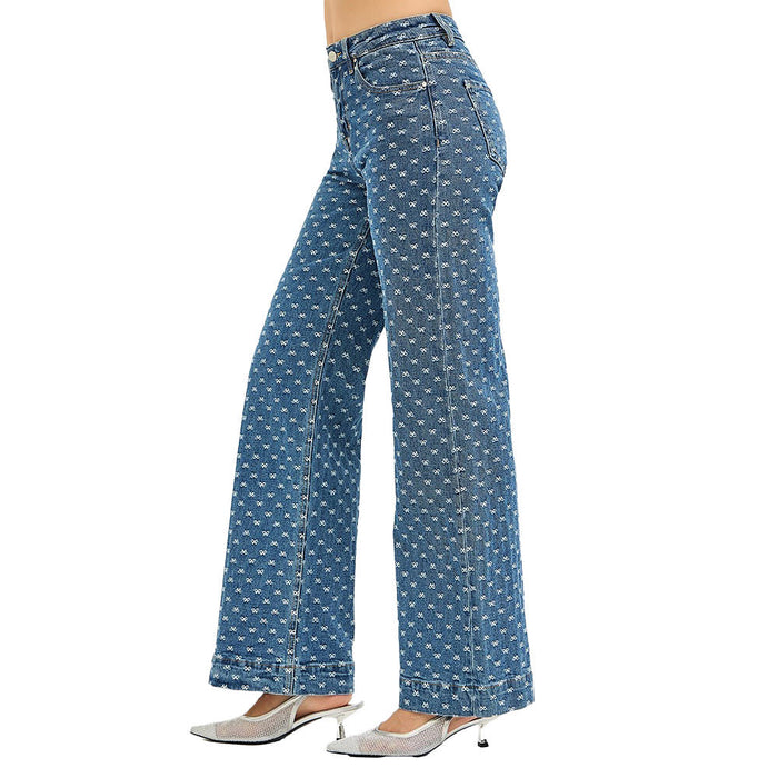 Risen Jeans Women's Dark Bow Embroidered Jeans