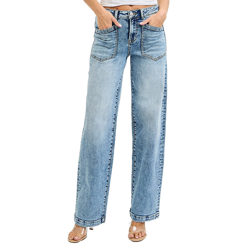 Risen Jeans Women's Medium Relaxed Baggy Patch Pocket Jeans