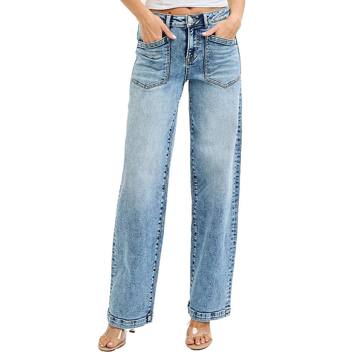 Risen Jeans Women's Medium Relaxed Baggy Patch Pocket Jeans