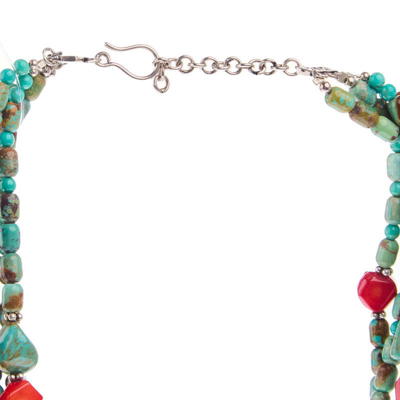 Paige Wallace Turquoise and Coral Nugget Cross Necklace