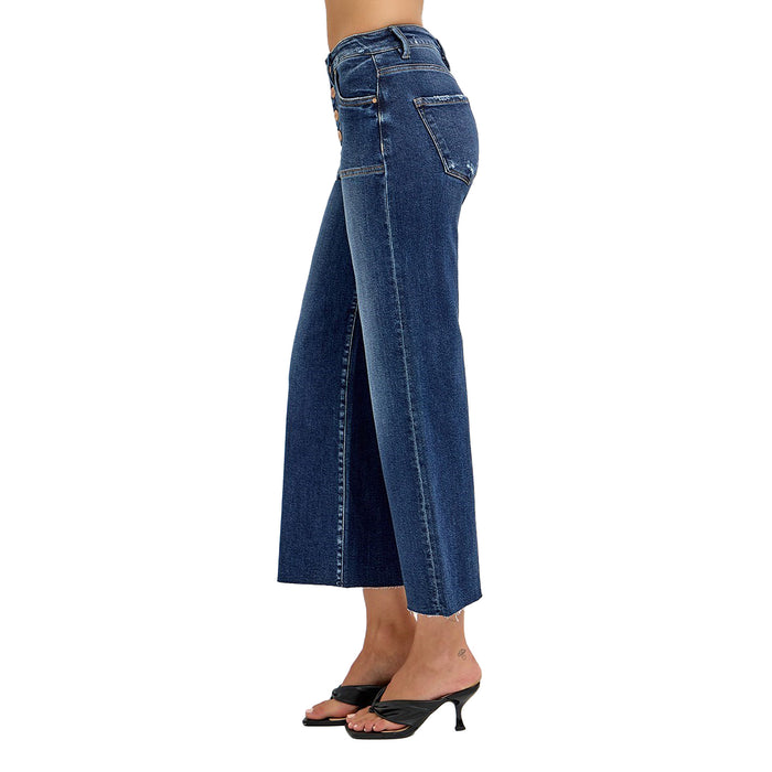 Risen Jeans Womens High Rise Crop Wide Button Jeans