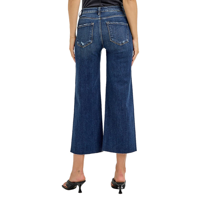 Risen Jeans Womens High Rise Crop Wide Button Jeans