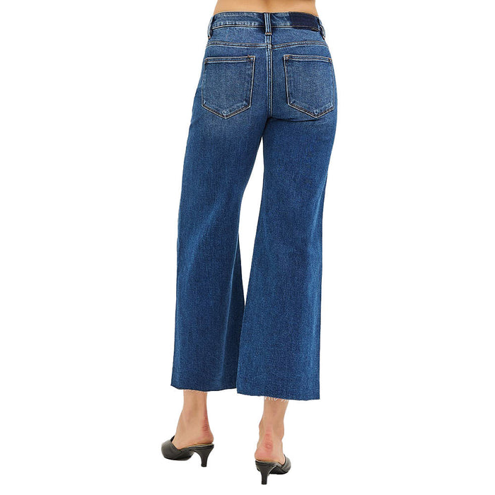 Risen Jeans Women's Dark Wide Raw Hem Jeans