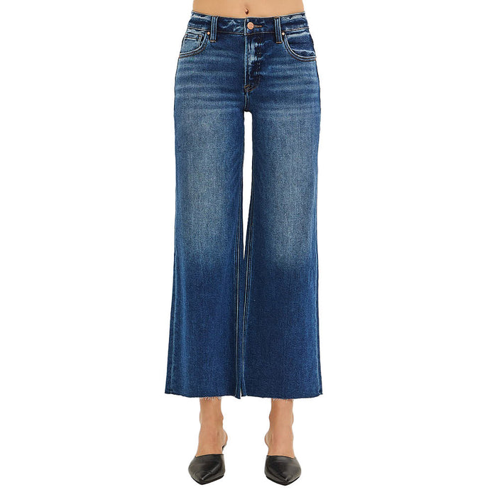Risen Jeans Women's Dark Wide Raw Hem Jeans