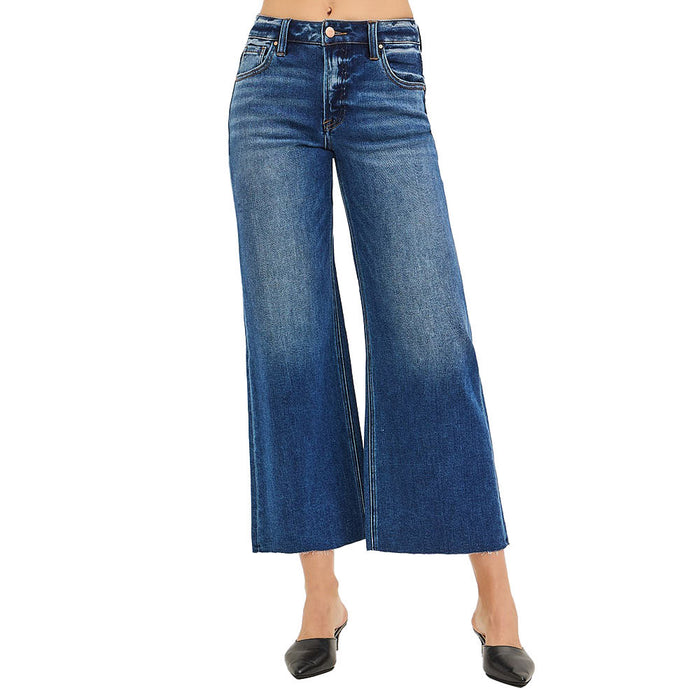 Risen Jeans Women's Dark Wide Raw Hem Jeans