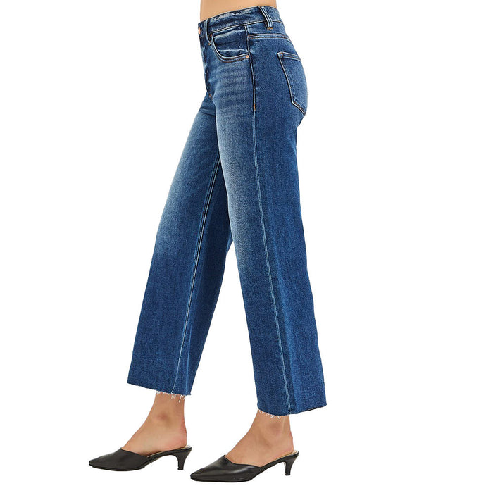 Risen Jeans Women's Dark Wide Raw Hem Jeans
