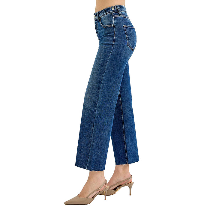 Risen Jeans Women's Dark Tummy Control Crop Adjustable Waist Jeans