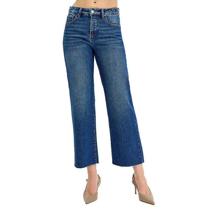 Risen Jeans Women's Dark Tummy Control Crop Adjustable Waist Jeans
