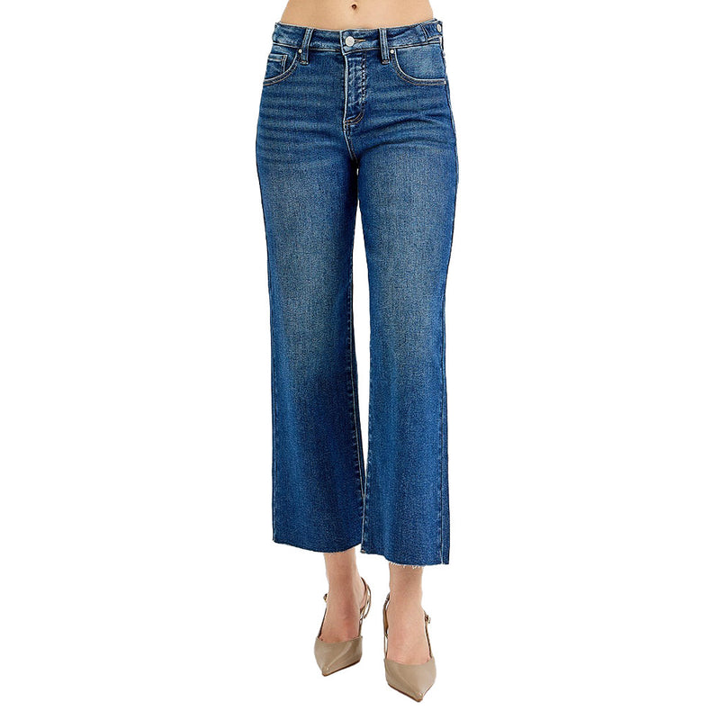 Risen Jeans Women's Dark Tummy Control Crop Adjustable Waist Jeans