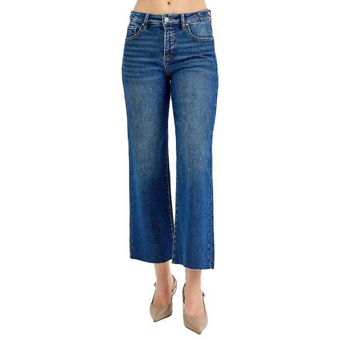 Risen Jeans Women's Dark Tummy Control Crop Adjustable Waist Jeans