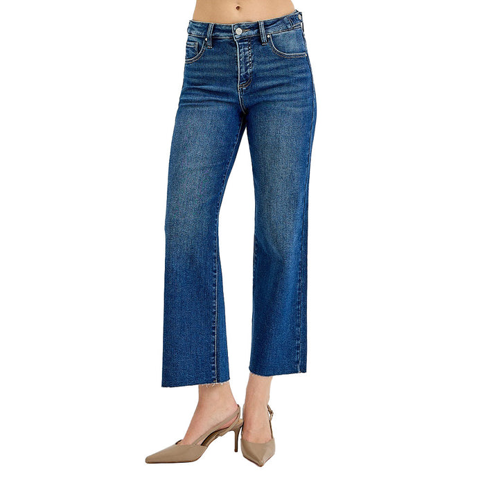 Risen Jeans Women's Dark Tummy Control Crop Adjustable Waist Jeans
