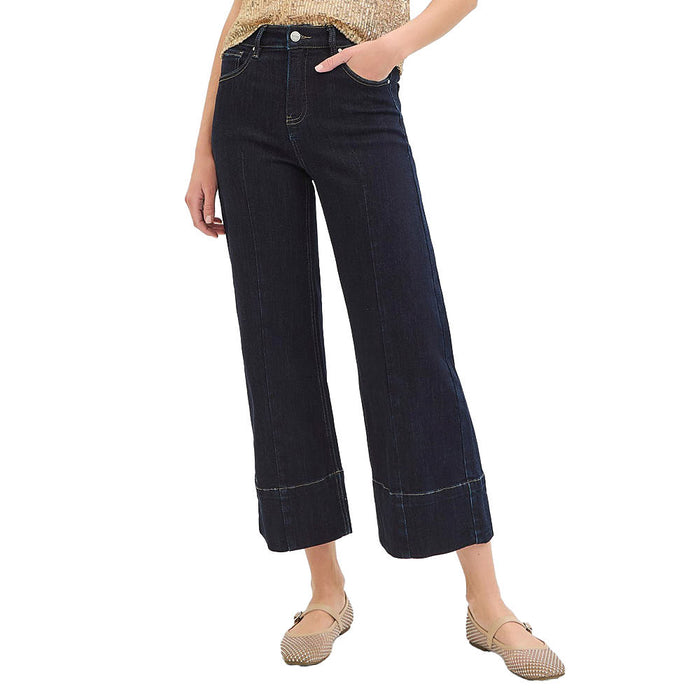 Risen Jeans Women's Dark Tummy Control Crop Wide Jeans