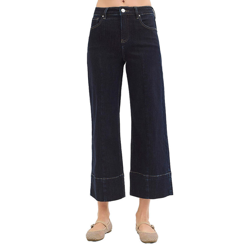 Risen Jeans Women's Dark Tummy Control Crop Wide Jeans