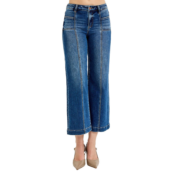 Risen Jeans Women's Dark Crop Wide Front Patch Pocket Jeans