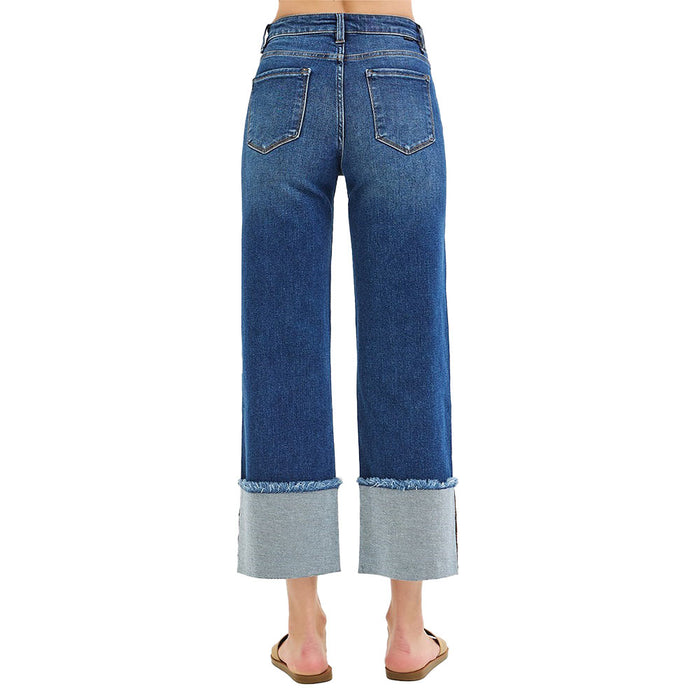 Risen Jeans Women's Dark Crop Wide Cuffed Jeans
