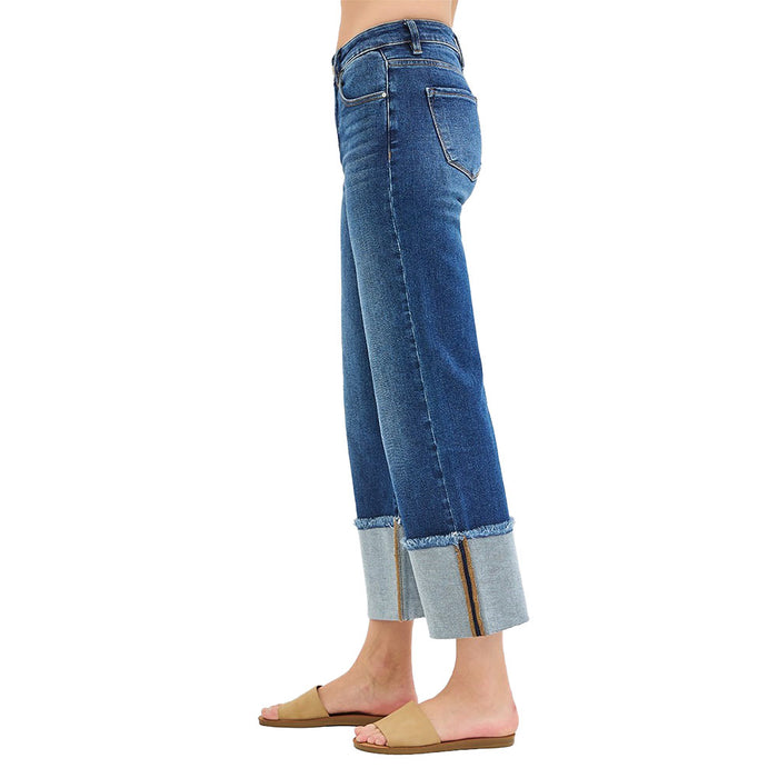 Risen Jeans Women's Dark Crop Wide Cuffed Jeans