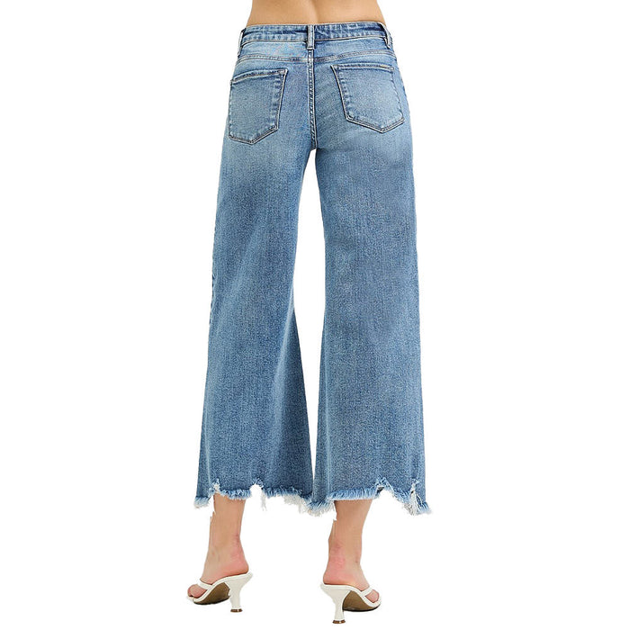 Risen Jeans Women's Medium High Rise Crop Distressed Jeans