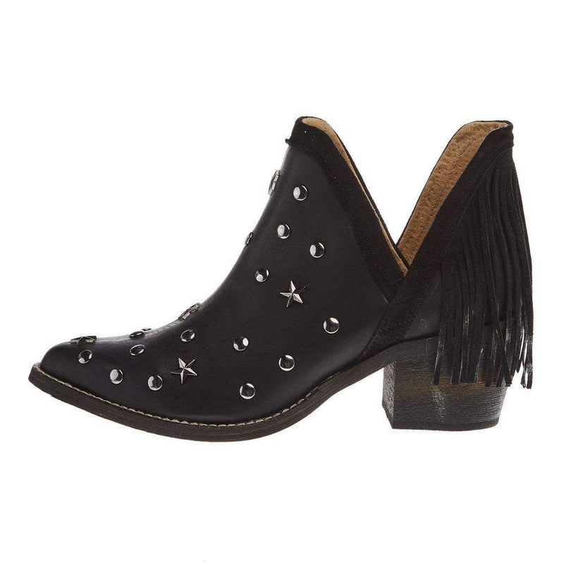Circle G Women`s Black Star Studded Fringe Bootie