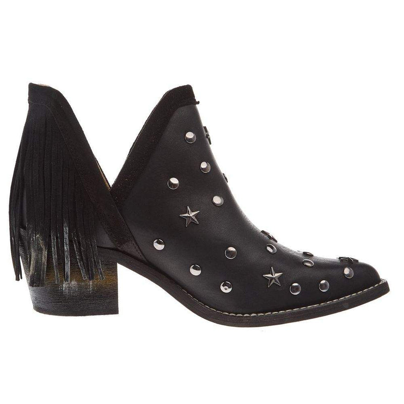 Circle G Women`s Black Star Studded Fringe Bootie