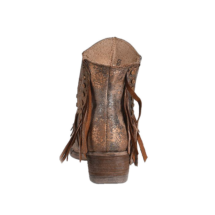 Circle G Women's Brown Studded Fringe Round Toe Bootie