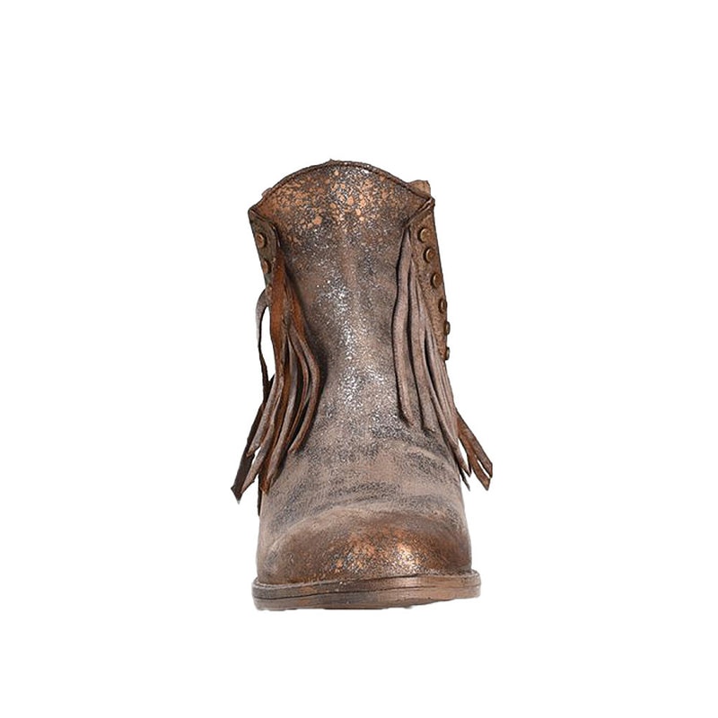 Circle G Women's Brown Studded Fringe Round Toe Bootie