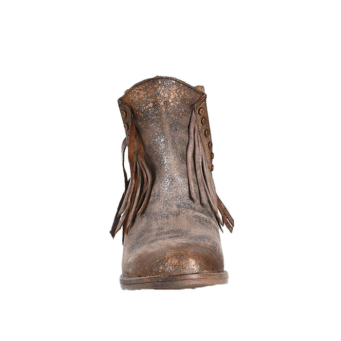 Circle G Women's Brown Studded Fringe Round Toe Bootie