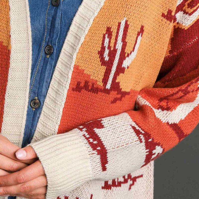 Umgee Usa Inc. Women's Cactus Print Open Front Sweater