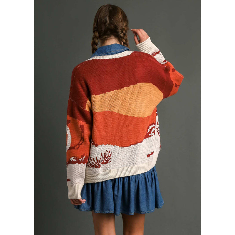 Umgee Usa Inc. Women's Cactus Print Open Front Sweater