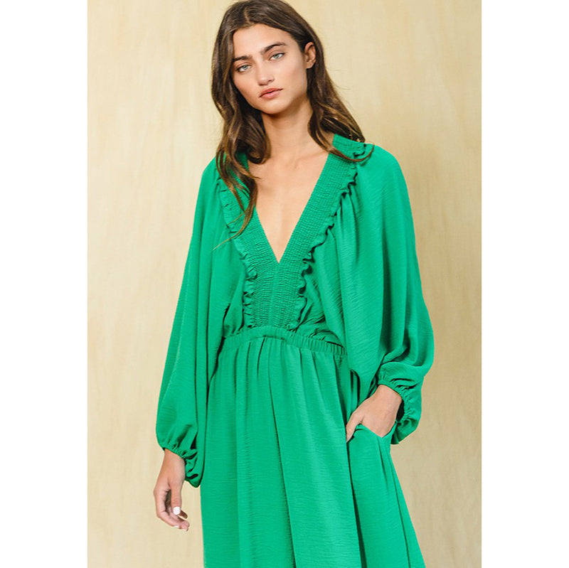Bucketlist Women's Green Ruffled Jumpsuit