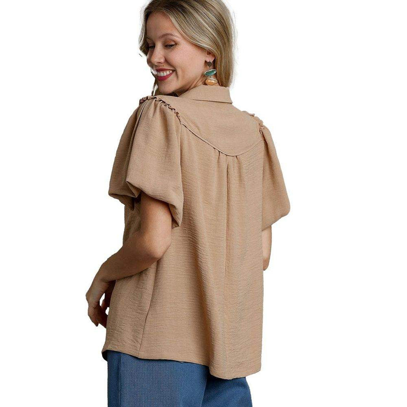 Umgee Usa Inc. Women's Taupe Boxy Cut Bubble Sleeve Top