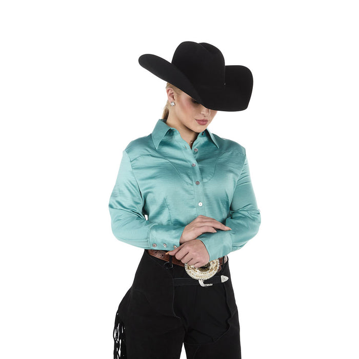 Kultured Rider Women's Teal Solid with Pearl Buttons Show Top