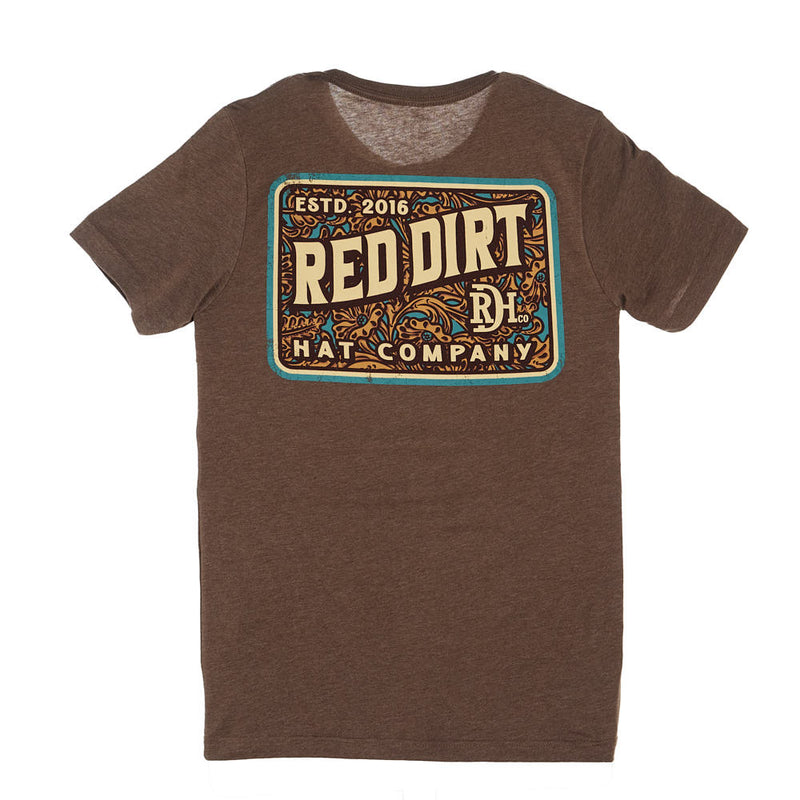 Red Dirt Hat Company Mens Brown Tooled Leather Short Sleeve Tee