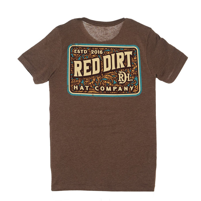 Red Dirt Hat Company Mens Brown Tooled Leather Short Sleeve Tee
