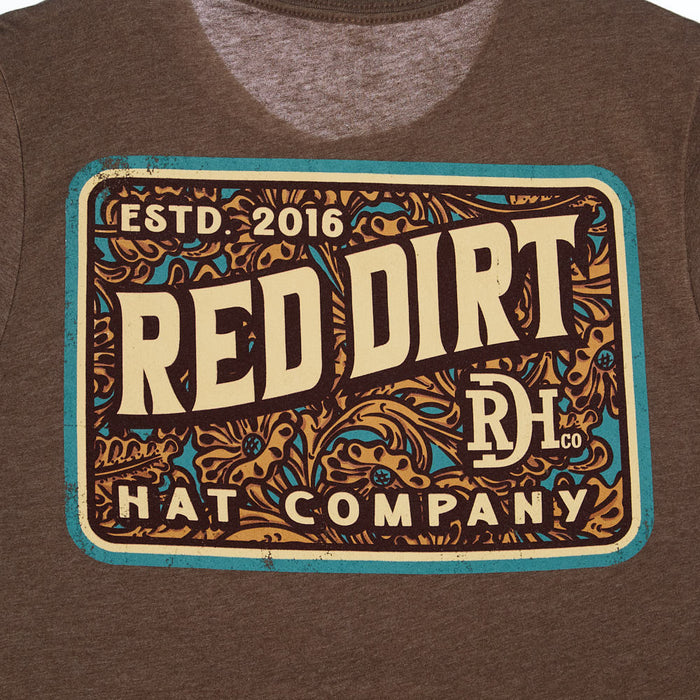 Red Dirt Hat Company Mens Brown Tooled Leather Short Sleeve Tee