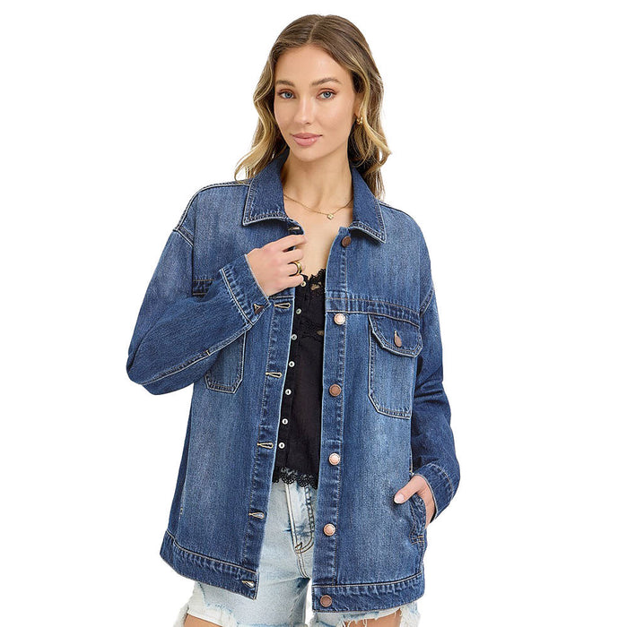Risen Jeans Women's Dark Oversized Denim Jacket
