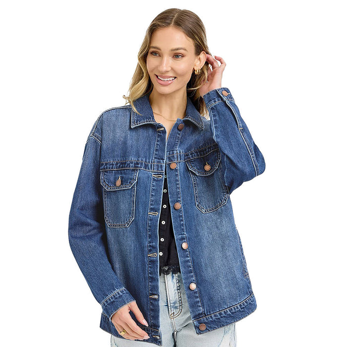Risen Jeans Women's Dark Oversized Denim Jacket