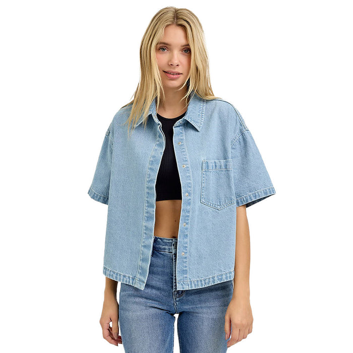 Risen Jeans Womens Light Oversized Crop Shirt