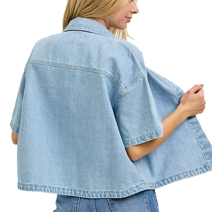 Risen Jeans Womens Light Oversized Crop Shirt