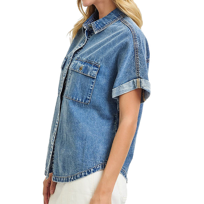 Risen Jeans Women's Medium Wash Oversized Long Shirt