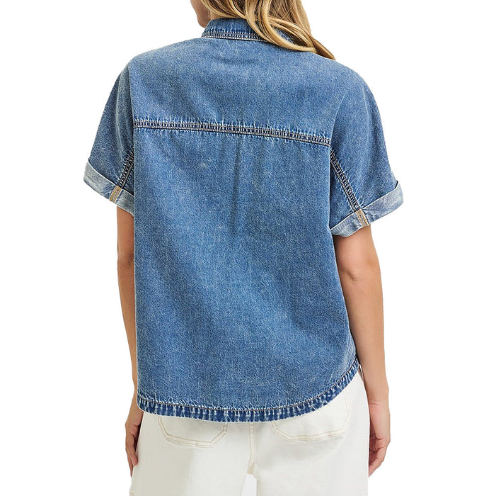 Risen Jeans Women's Medium Wash Oversized Long Shirt