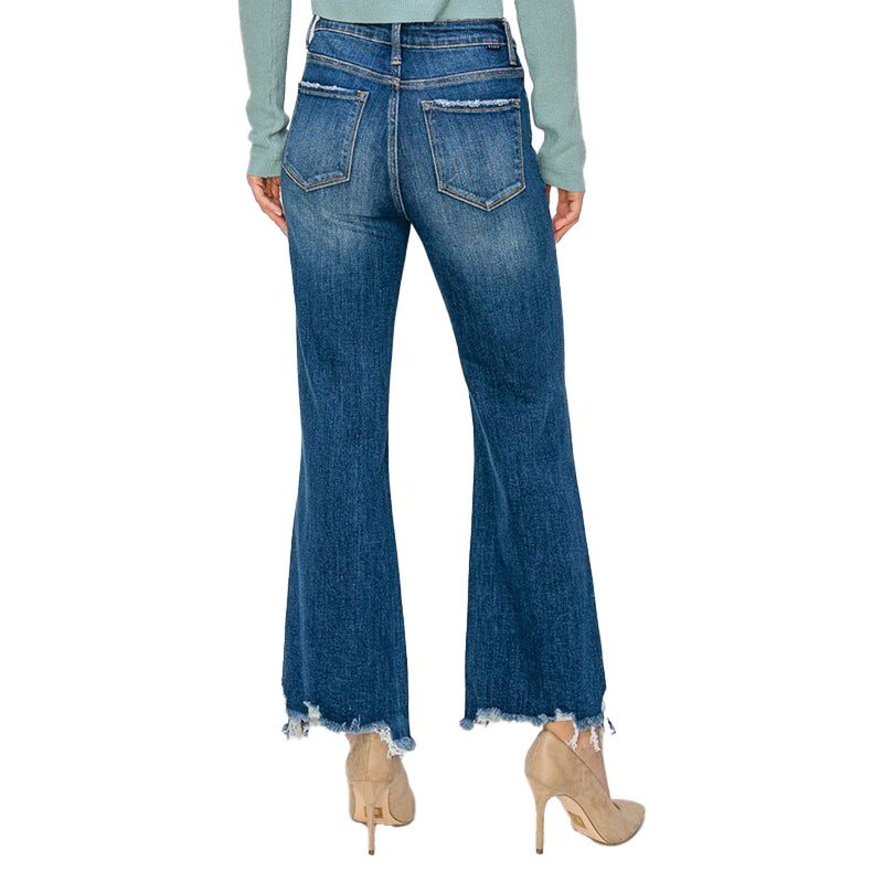 Risen Jeans Women's High Rise Dark Wash Crop Jeans