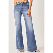 Risen Jeans Women's Mid Rise Flap Slim Wide Leg Jeans
