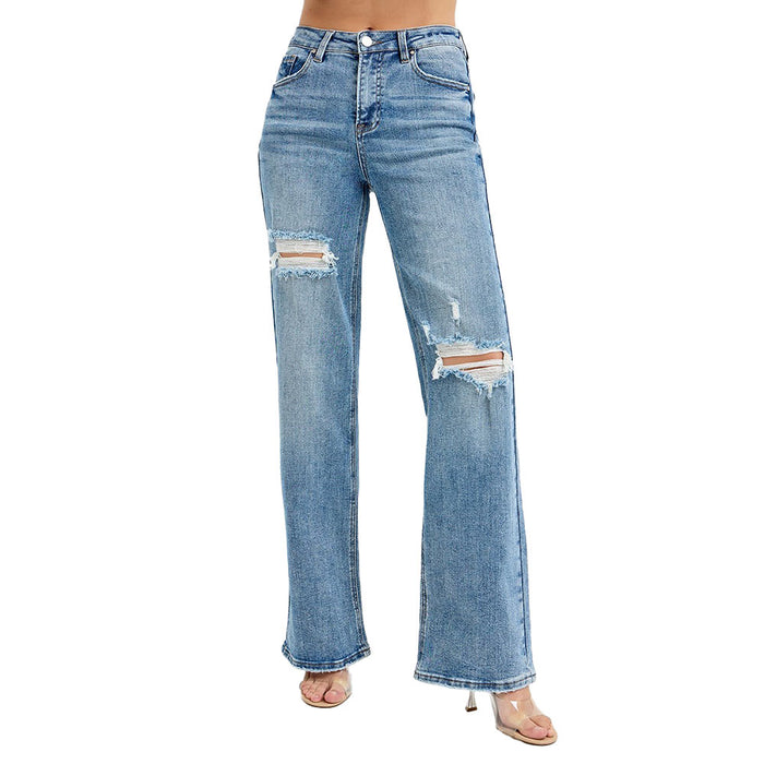 Risen Jeans Women's Medium High Rise Wide Leg Jean