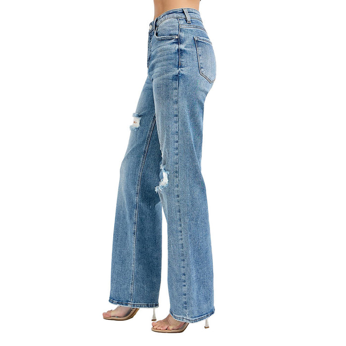Risen Jeans Women's Medium High Rise Wide Leg Jean